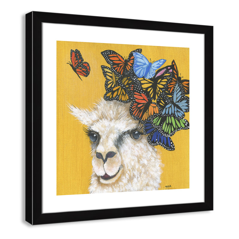 Art sur toile llama, H 24,5 po x l 24,5 po x P 0,625 po, Cadre noir