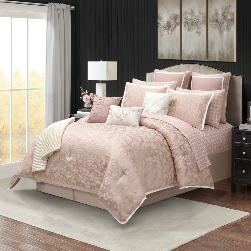 Blush Microfiber California King 14-Piece Bed in a Bag Set