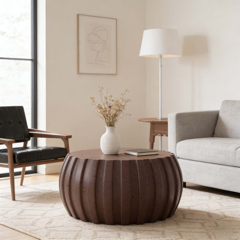 Table basse moderne imperméable 35,43 po, conception en ciment durable MgO, Brun