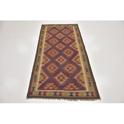 Tapis de zone en laine rouge/brun 3 pi x 6 pi 6 po one-of-kind-noué la main Lorain
