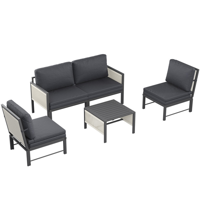 Aluminium 4/5 Seater Outdoor Patio Sectional Set With Coffee Table For Garden & Deck