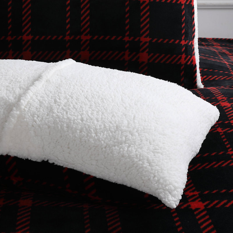 Ensemble d'édredon réversible en flanelle de velours et en sherpa 3 pièces Emery, Rouge