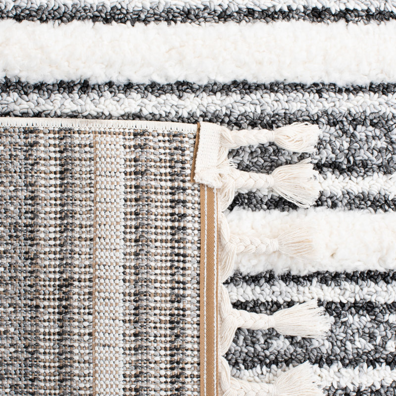 Moroccan Tassel Shag Performance Striped Rug, Rectangle 4' x 6'