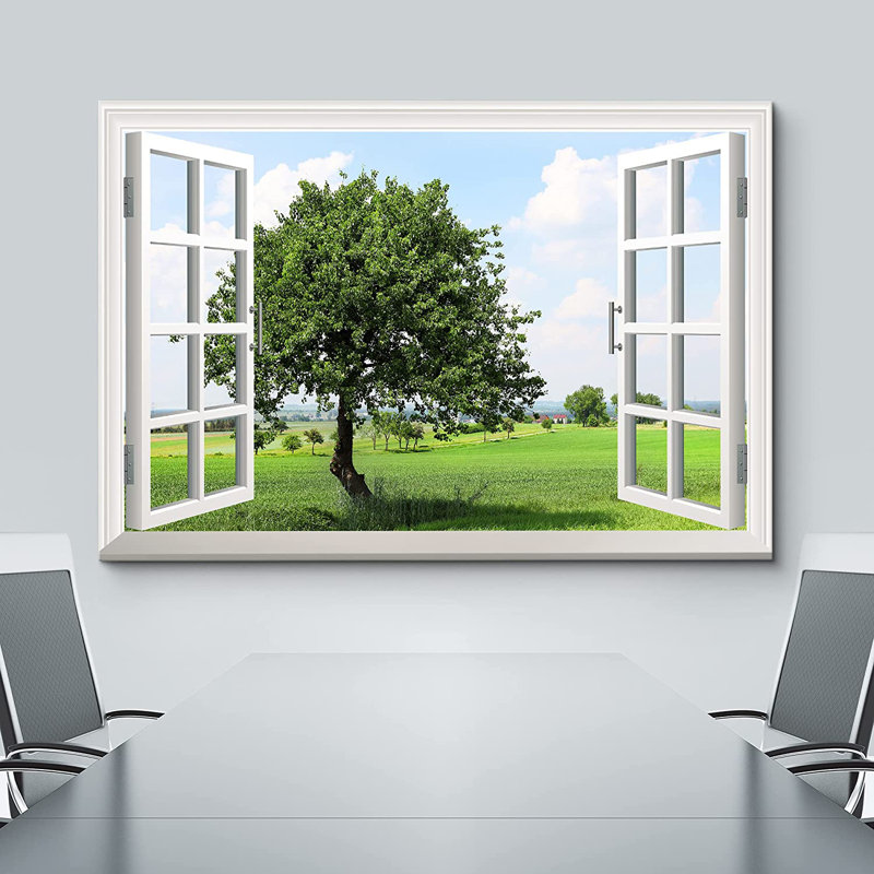 «Window Scenery A Tree on the Plains», impression sur toile tendue
