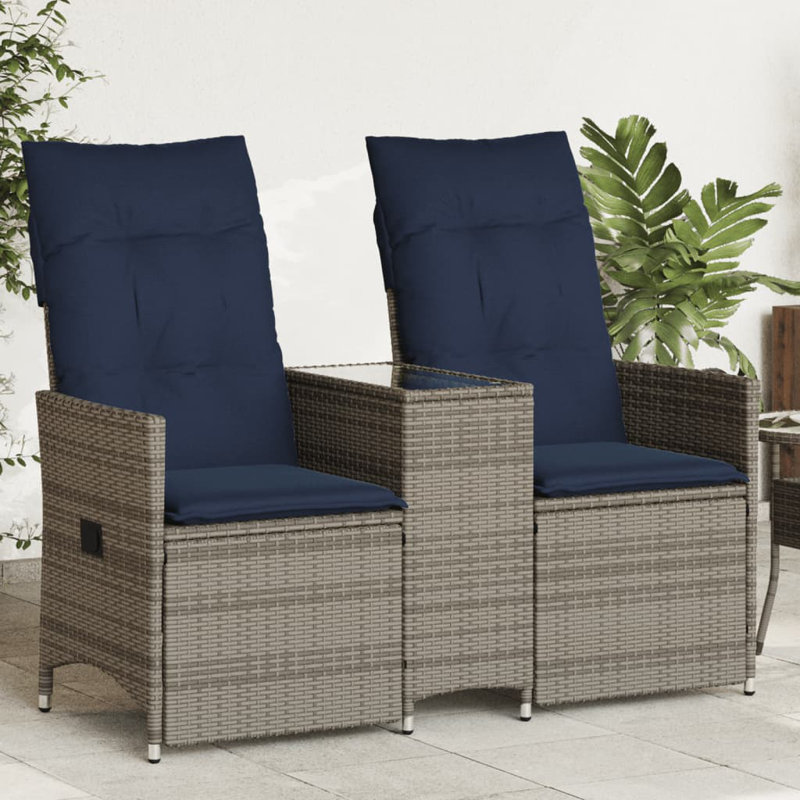 Canapé de patio inclinable 2 places Vidaxl, Gris, Bleu