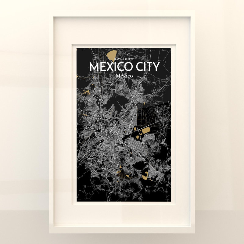 «Mexico City Map», impression, H 36 po x l 24 po, Noir et or