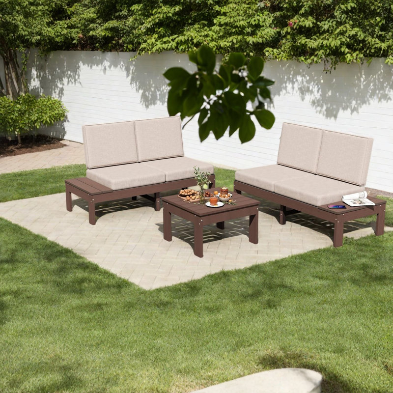 Modern Patio Sofas, 3 Piece HDPE Sectional Set with Cushions for Backyard