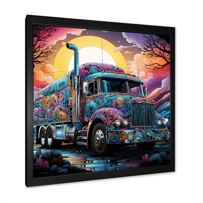 «Fantasy Truck Adventure» sur toile, Cadre simple noir, H 16 po x l 16 po x P 1 po