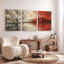 Ensemble de 3 tableaux sur toile tendue représentant un coucher de soleil sur une montagne et un arbre du désert-2058492439