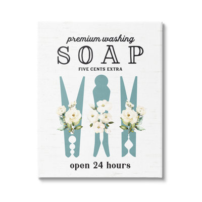 «Premium Soap Laundry Sign», épingles à linge à motif floral rétro, imprimée sur toile