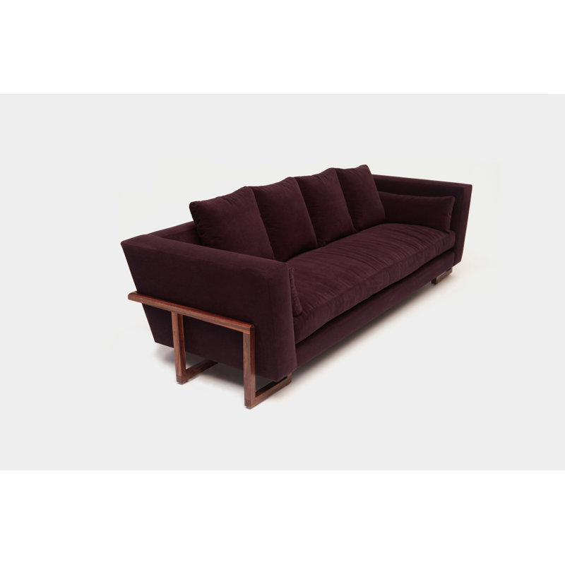 LRG Velvet Sofa, Walnut, No Trays, Eggplant