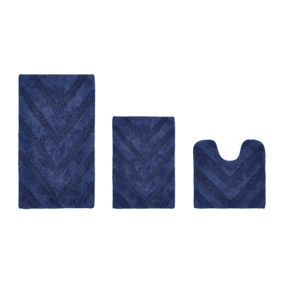 Branston Premium 100% Cotton 3 Piece Bath Rug Sets with Non-Slip Backing, Machine Washable, Luxurious Chervon Pattern Super Absorbent & Tufted Weave Bath Mat for Bathroom, Shower, and Tub