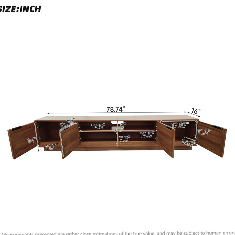 Meuble télé 78 po pour téléviseur de 85 po ou moins, console multimédia avec panneaux avant en rotin, pour salon, centre de divertissement moderne