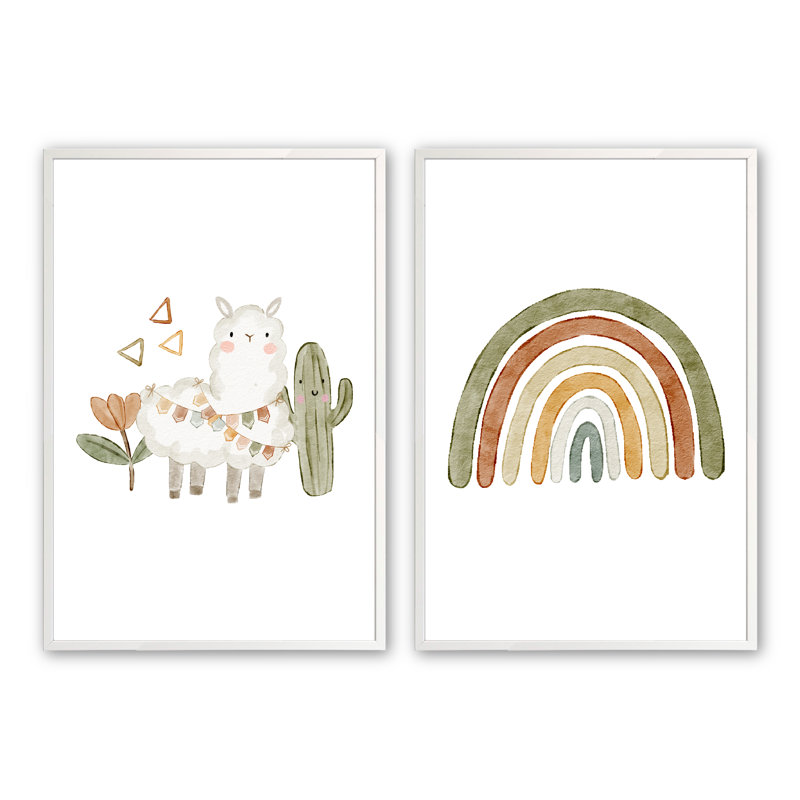 «Clio Rainbow and the Lamb», art encadré 2 pièces, H 12 po x l 16 po x P 1,25 po, Blanc opaque