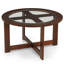 Table ronde en bois avec plateau en verre, table basse avec 4 tabourets