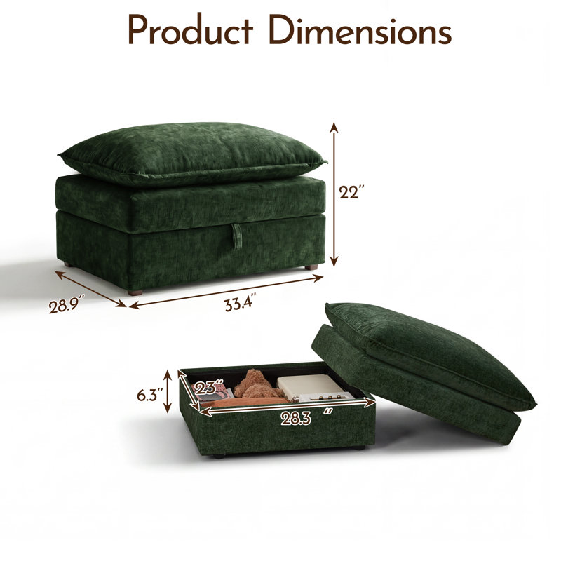 Repose-pieds avec rangement Espinoza, Chenille verte