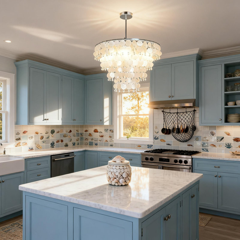 8 Light Dimmable Tiered Shell Chandelier