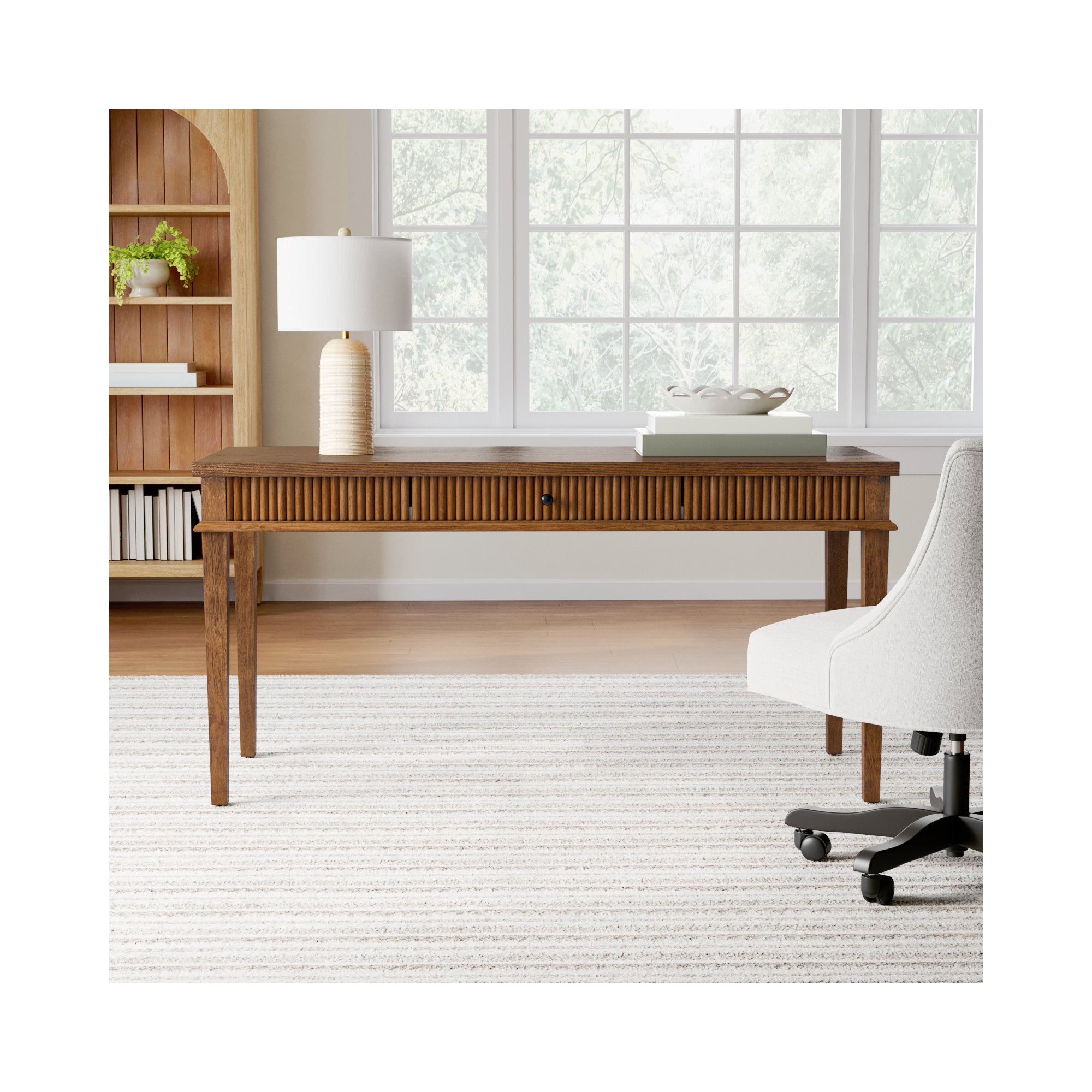 Haden 1 Drawer Reeded Desk, Medium Oak