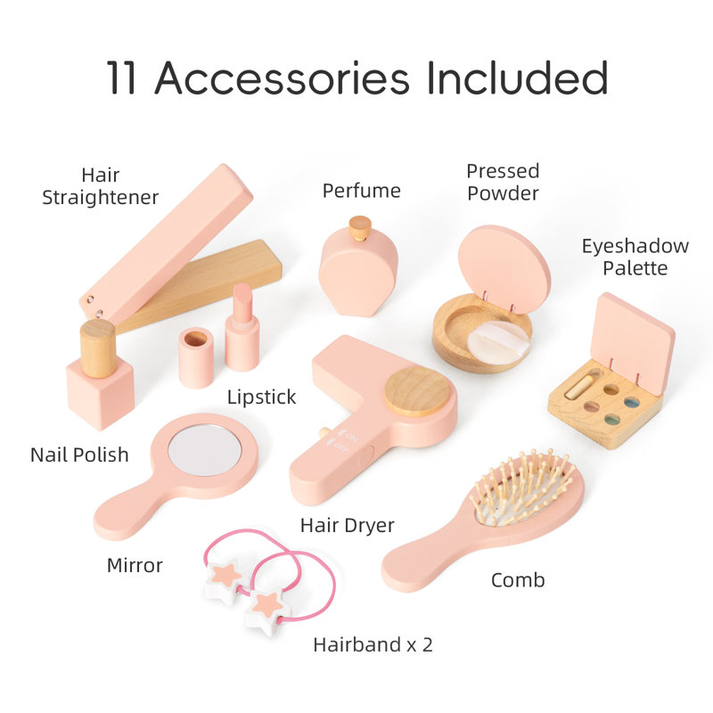 Kids Vanity Table And Chair Set, Ideal Pretend Makeup Gift 11 Accessories Included
