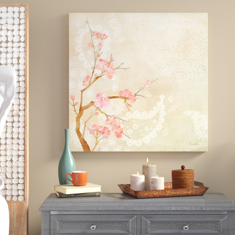 «Sweet Cherry Blossoms II», peinture sur toile, H 30 po x l 30 po