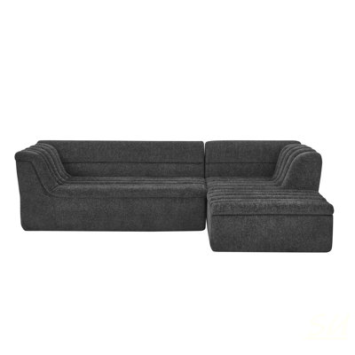 106" L-Shaped Modular Sectional Sofa With Chaise For Living Room, Chenille Upholstered Boneless Couches With Wave-Shaped Armrest, No Pillows Included, Sectional