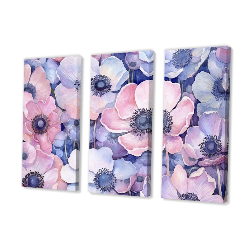 Mauve et rose Peppy Dreams - ensemble d'art sur toile coquelicots, H 32 po x l 48 po x P 1 po