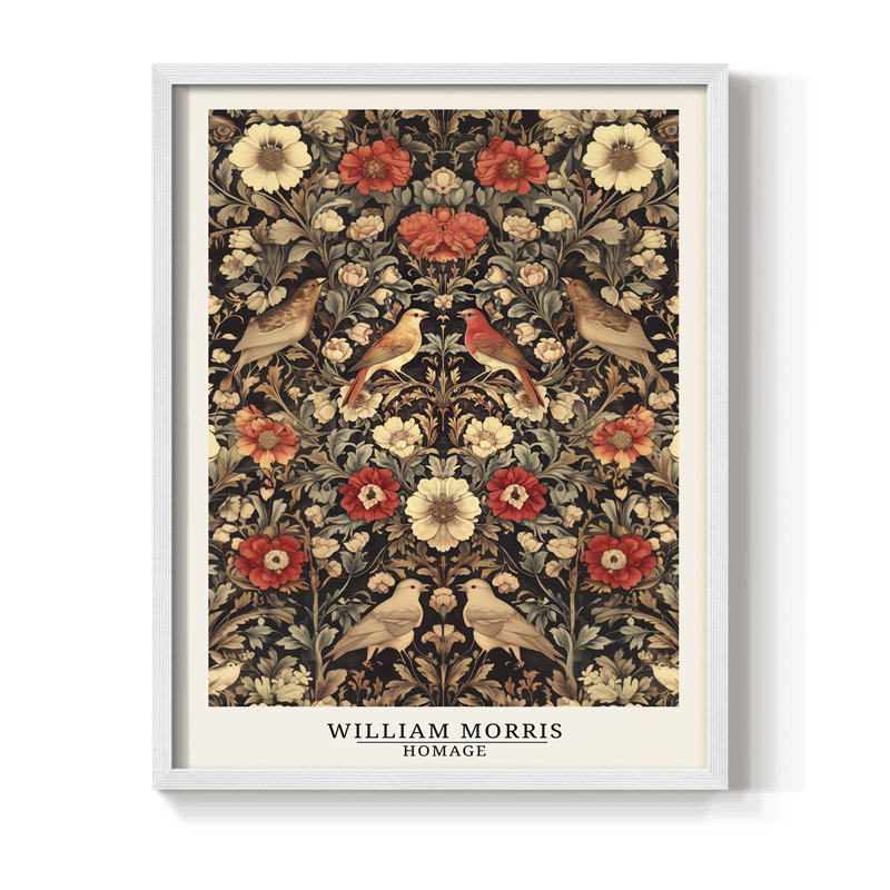 Imprimé encadré en bois massif de la série «CDXV III» de William Morris, H 30 po x l 24 po, Blanc