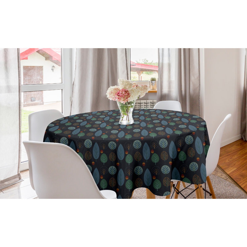 Ambesonne Tree Round Tablecloth, Acorn Autumn Scandinavian Minimalistic Pattern, Circle Table Cloth Cover For Dining Room Kitchen Decoration, 60", Dark Indigo Multicolor