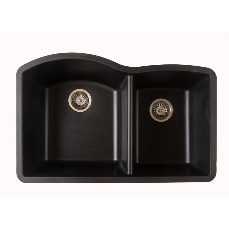 Titan 32" L x 21" W Dual Mount Double Bowl Kitchen Sink, Black