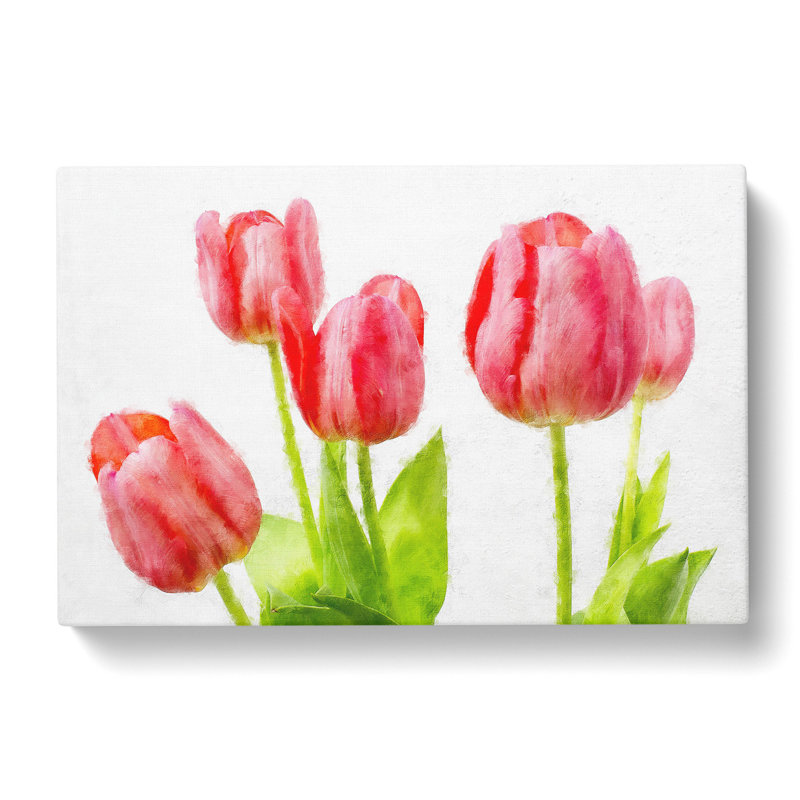 Beautiful Pink Tulips Painting - Wrapped Canvas, 50cm H x 76cm W x 3cm D