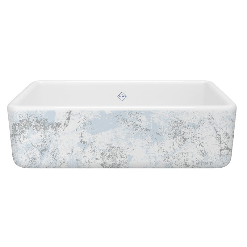 Shaws Original Single Bowl Front Fireclay 33" L x 18" W Apron Kitchen Sink, Patina Blue/Silver