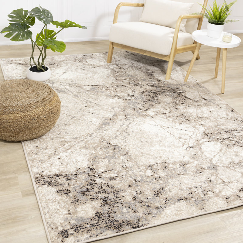 Tapis beige à poils courts Ahkeem Ominous, Rectangle 6 pi 7 po x 9 pi 10 po