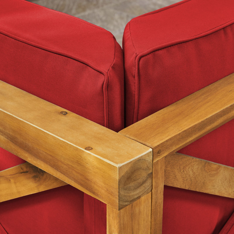 Causeuse large avec coussins 60,5 po Dillinger, Structure en teck / coussin rouge