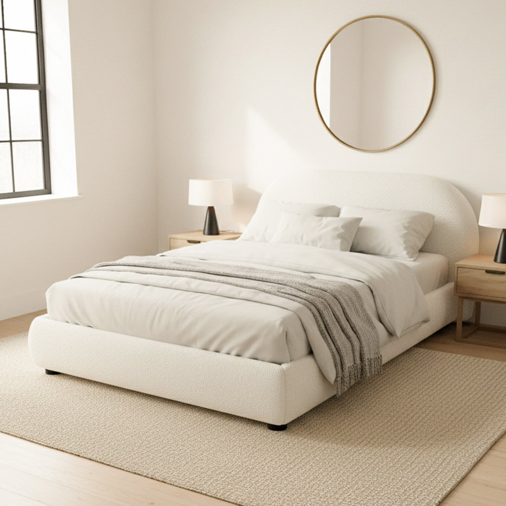 Tesso Upholstered Bed , Cream, Queen