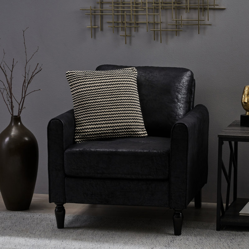 Fauteuil club moderne à profil bas - microfibre, noir, confortable et élégant avec coussins et détails subtils