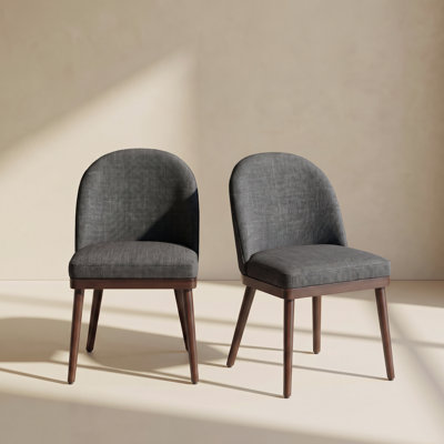 Modern Curved Back Upholstered Side Dining Chair with Solid Wood Legs