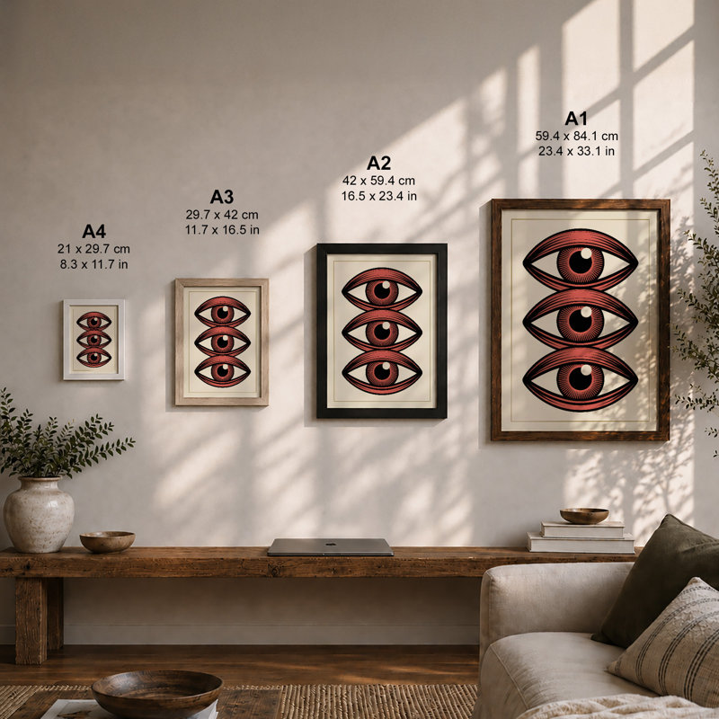 Three Watching Eyes Modern - Print, A4 - 29.7 x 21.0 cm, Oak