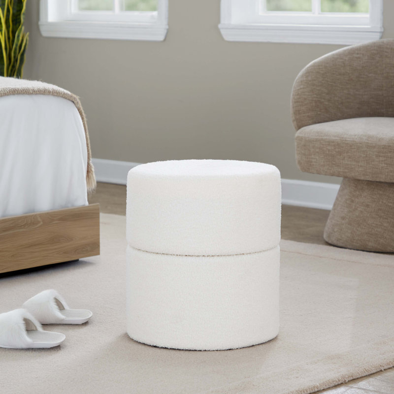 18" Swivel Ottoman In Cream Polyester Fabric