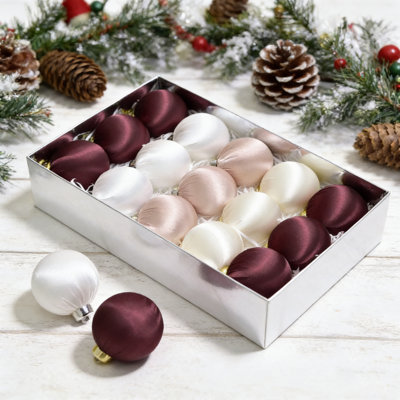 15 pièces de luxe ornements de Noël en satin - 3,15 pouces boules suspendues en soie, babioles élégantes incassables pour arbre de Noël, vacances d'hiver, mariage, fête et décoration toute l'année