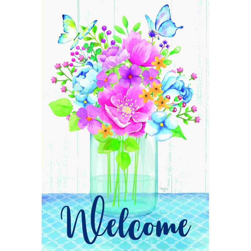 Welcome Spring Flowers, H 18 po x l 12 po, No, Toile tendue