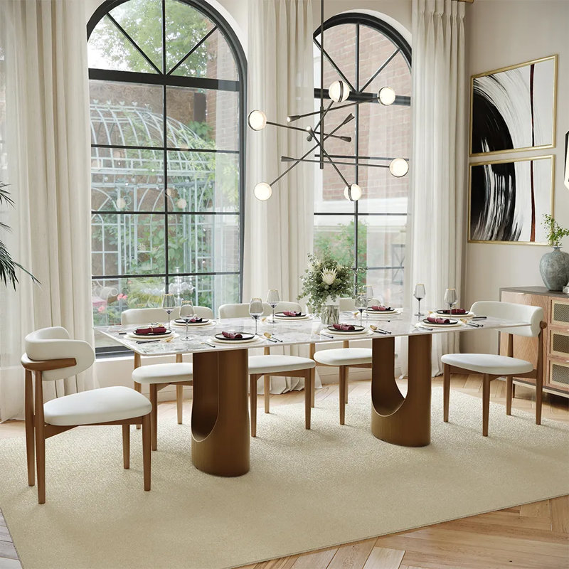 Modern Rectangular Sintered Stone Dining Table With Double Pedestal Base, 30" H x 93.70" L x 42.52" W, Pandora