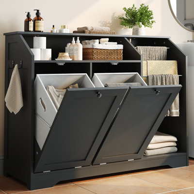 Armoire à linge double inclinable avec 3 paniers à serviettes et 2 paniers de 8,7 gallons, poubelle de grande capacité