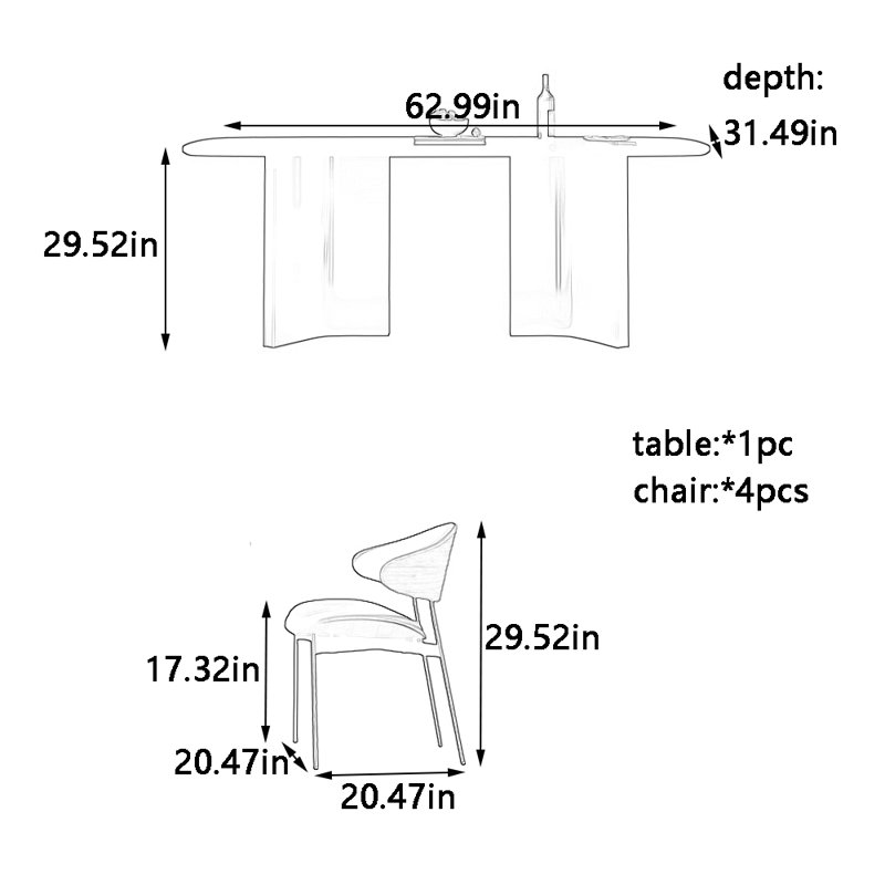 Ensemble de table de salle à manger et de chaises Home Rock Home Quality, H 29,52 po x L 62,99 po x l 31,49 po