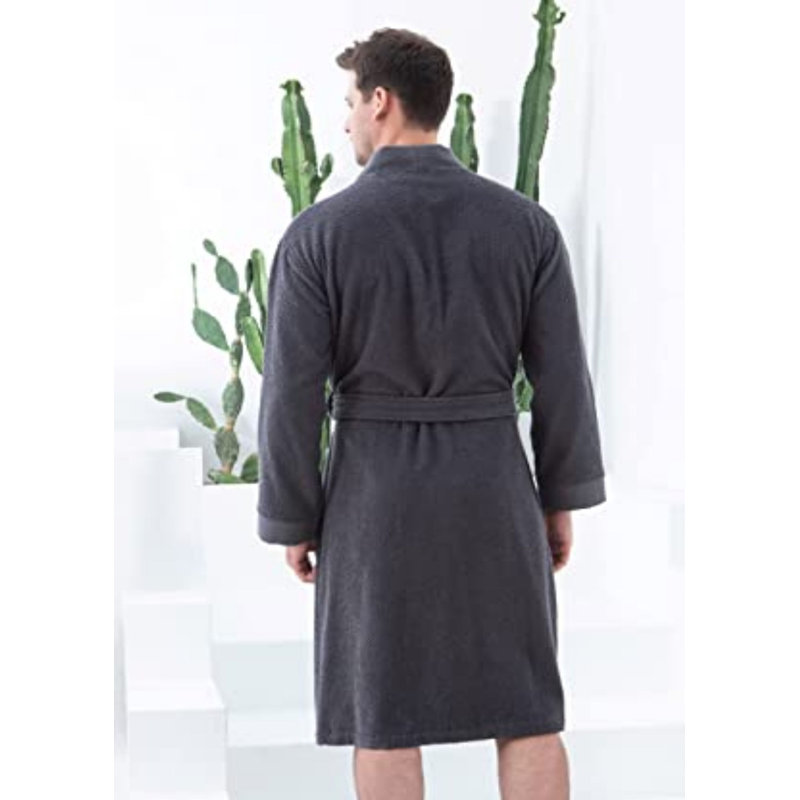 Peignoir de luxe SEYANTE pour homme - Kimono en coton éponge turc biologique certifié GOTS, L, Gris anthracite
