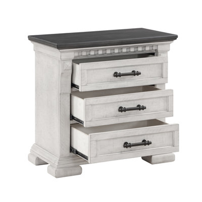 Table de chevet transitionnelle pour chambre antique - 3 tiroirs de rangement blancs pour armoire de style