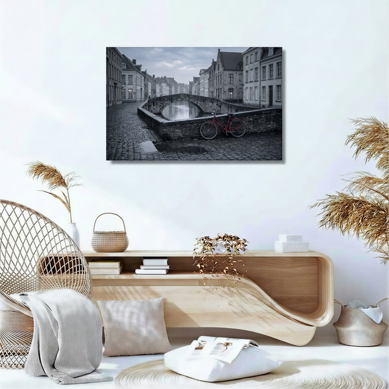 Ensemble de 1 tableau sur toile représentant un canal urbain, H 16 po x l 24 po, Toile tendue