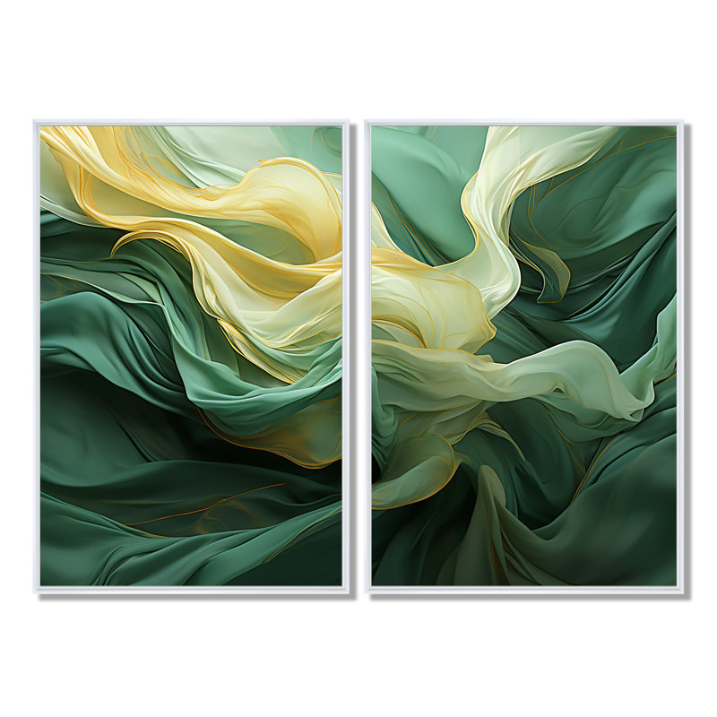 Décoration murale verte et jaune harmonieuse Chaos I - Collages abstraits surdimensionnés, 36" H x 48" W, White