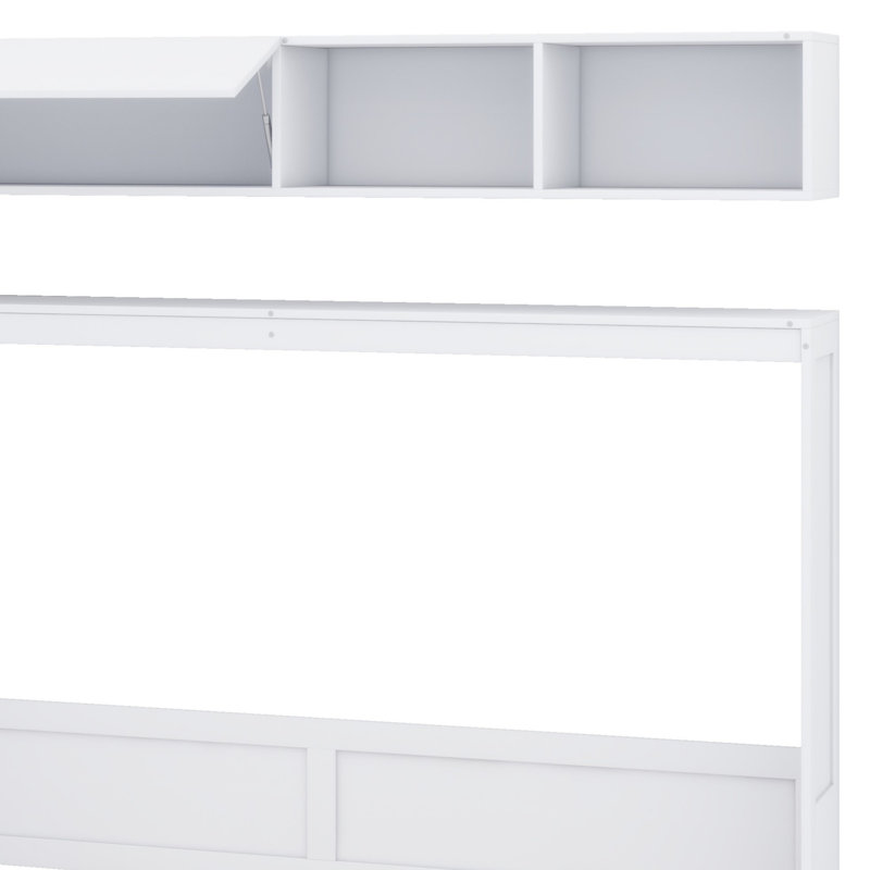 Lit escamotable mural avec canapé, tablettes USB et lumière Murphy, Double, Blanc