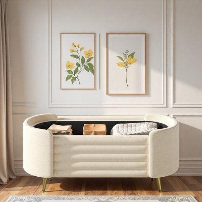 Modern Oval Ottoman Bench With Ample Storage Space And Metal Legs