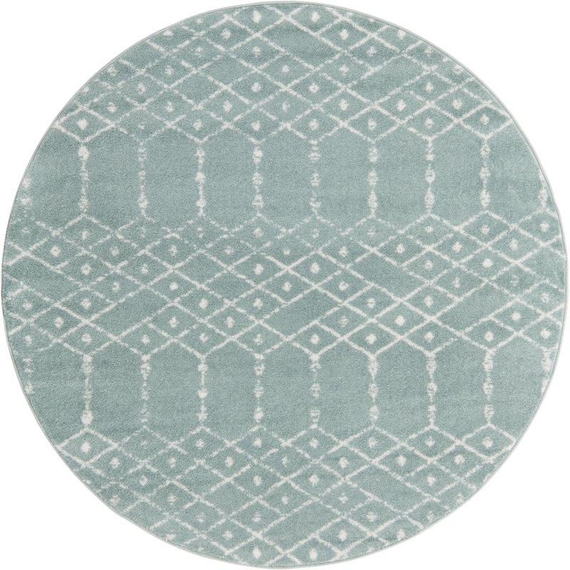 Sierra Geometric Area Rug, Round 5'3", Aqua 
